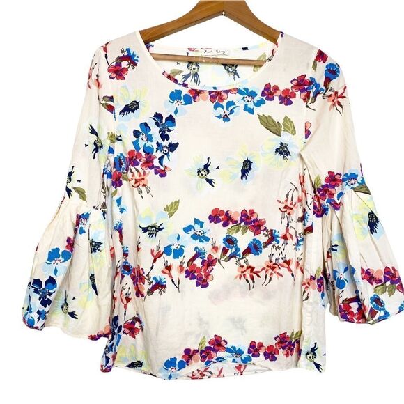 JANE and Delancey Womens Floral Flare Sleeve Top Size Small White Red Blouse - Picture 2 of 7